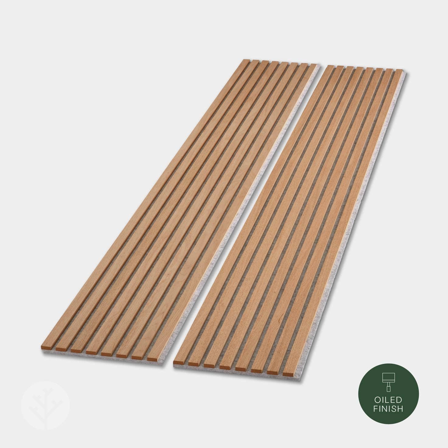 WVH® Acoustic Slat Wooden Wall Panels Natural Oak Grey Felt Acoustic Slat Wall Panels side by side