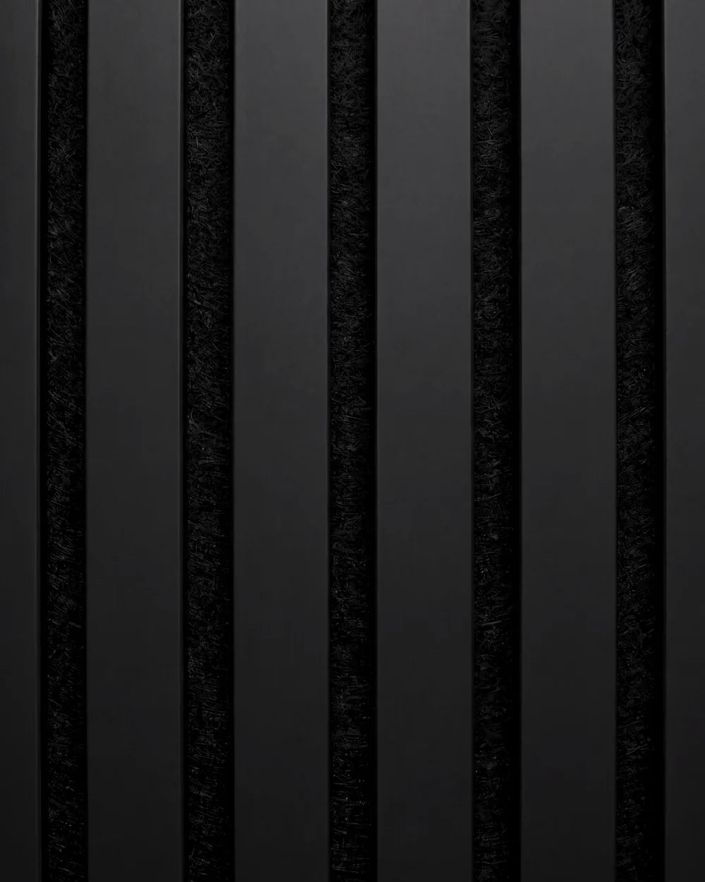 Acupanel Black acoustic slat wall panel close up, showing the slat detail
