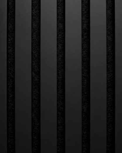 Acupanel Black acoustic slat wall panel close up, showing the slat detail